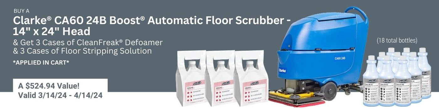 Clarke CA60 24B Boost Automatic Floor Scrubber Bogo. Buy Machine and get 6 caess of chemicals free!