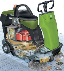 Battery Powered Rider Warehouse Sweeper Cut Away View