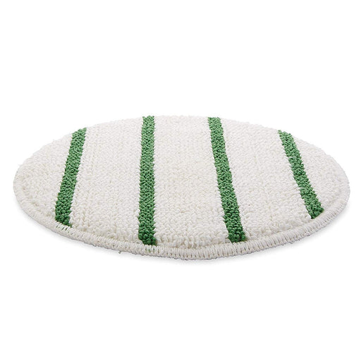 15 inch White Carpet Scrubbing Bonnet with Green Agitation Stripes Thumbnail