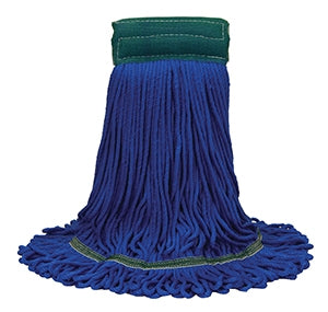 MaxiPlus® Microfiber Blue Wet Mops w/ 5" Wide Band (Size: Large) - Looped Ends (Case of 12)
