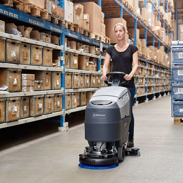 Advance® SC401™ Compact 17" Automatic Floor Scrubber - In Use at Warehouse Thumbnail