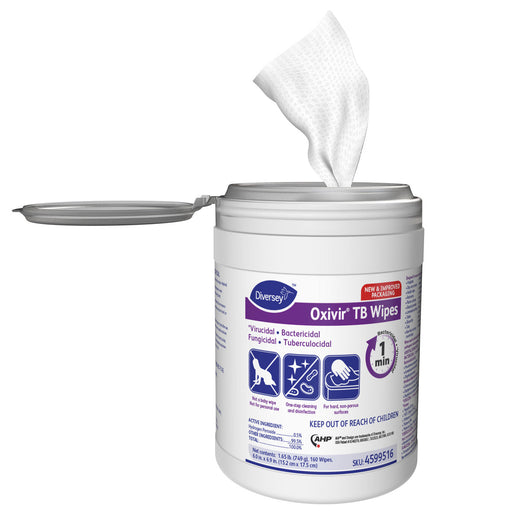Diversey™ Oxivir® Tb EPA Registered Disinfectant Wipes (6” x 6.9” | 160 Wipe Canisters) - Case of 12 Thumbnail