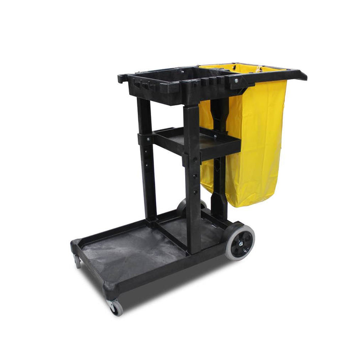 Impact® White® Black 3-Shelf Janitorial & Cleaning Cart Yellow Vinyl Bag - Front Thumbnail