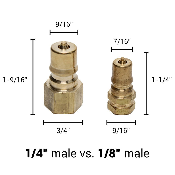 1/4" male piece compared to 1/8" male piece