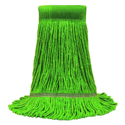 MaxiClean® Cotton & Synthetic Blend Green Wet Mop w/ 5" Wide Band (Size: Medium | Looped Ends) - Case of 12 Thumbnail