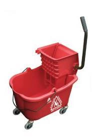 Red Hospital Bathroom Mop Bucket - 32 Qt. with Sidepress Wringer Thumbnail