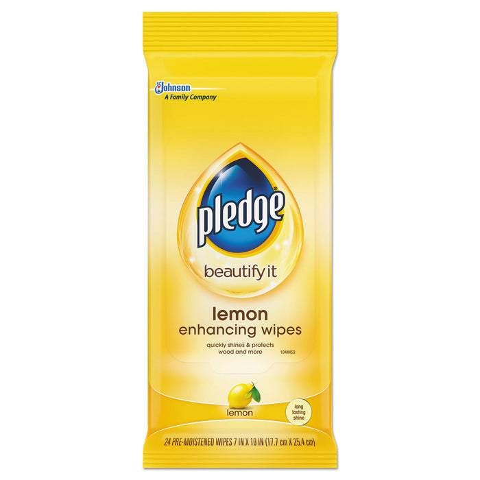 Pledge® Beautify It #319250 Lemon Enhancing Wet Wipes (7" x 10" | 24 Wipe Packs) - Case of 12 Thumbnail