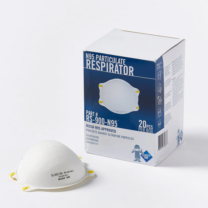 Safety Zone® NIOSH Approved N95 White Dust Mask Particulate Respirators (#RS-900-N95) - Box of 20 Thumbnail
