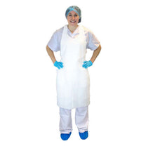White Disposable Knee Length Meat Cutting Aprons (1 mil thick) - Case of 1000 Thumbnail