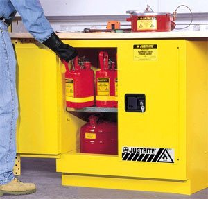 Justrite® Sure-Grip® Yellow Under Counter 1 Shelf Fire Safety Cabinet (#892300) - 22 Gallon Thumbnail