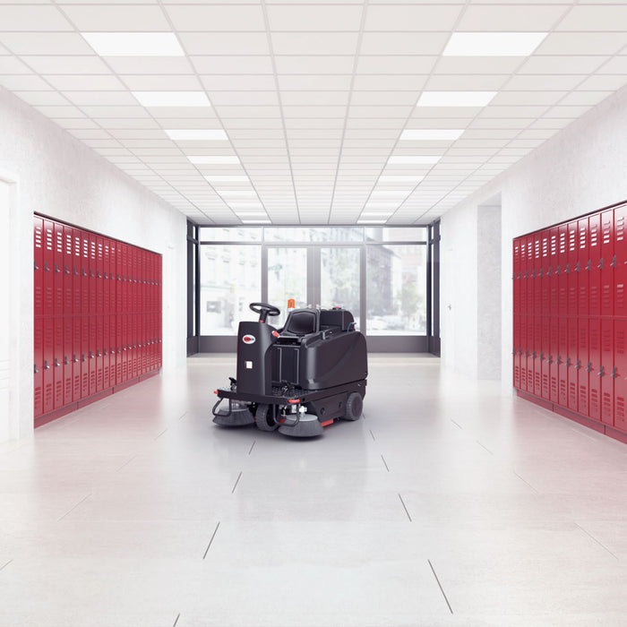 Viper Rider Floor Sweeper (#ROS1300) Cleaning a School Hallway Thumbnail