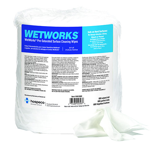 Hospeco® WetWorks® Pre-Saturated Hospital Grade Quaternary Surface Wipes (8.4” x 6” | 800 Wipe Rolls) - Case of 4 Thumbnail