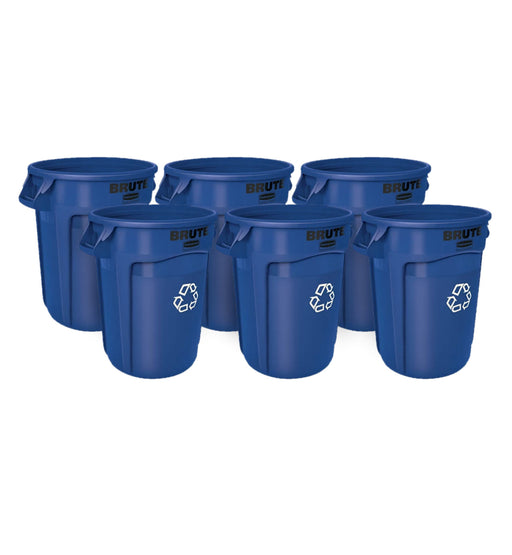 Rubbermaid® Brute® 32 Gallon Blue Vented Round Recycling Containers - Case of 6 Thumbnail