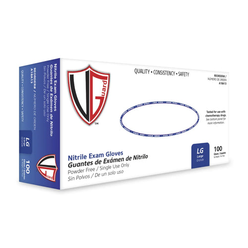 Box of 100 Vguard Blue Powder-Free Nitrile Exam Gloves - Size: Large Thumbnail