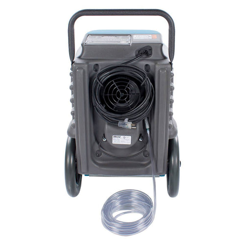 Rear View with Cord Wrap, Dump Hose and Exhaust Fan on the Dri-Eaz DrizAir 1200 Professional Dehumidifier Thumbnail