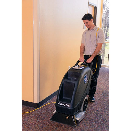 Cleaning Carpet in a Hallway with the Powr-Flite Prowler Self-Contained Carpet Extractor Thumbnail