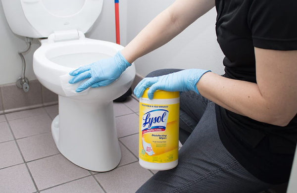 Lysol Disinfectant Wipes Cleaning a Toilet