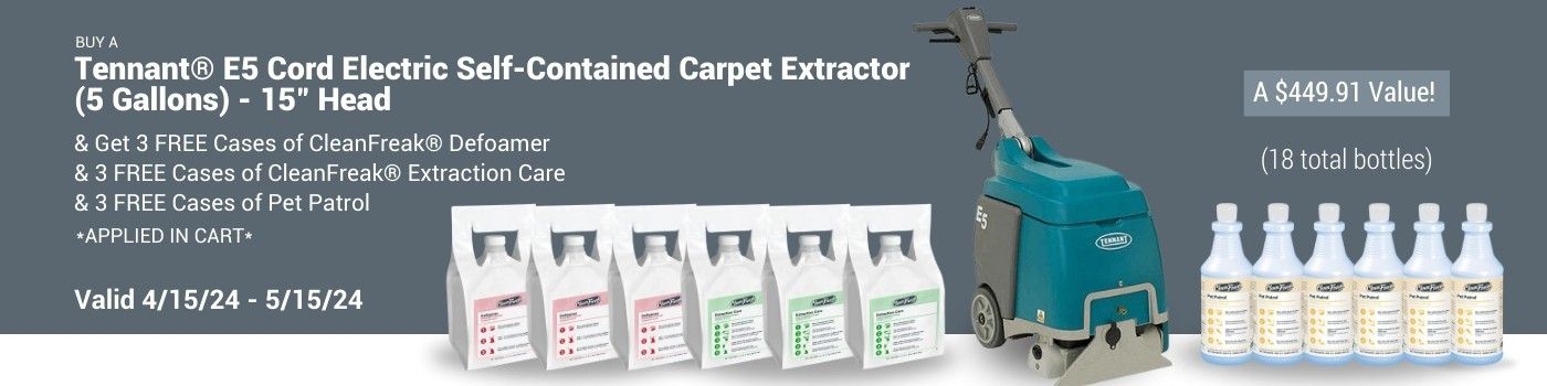 Buy Tennant® E5 Cord Electric Self-Contained Carpet Extractor and get 9 free cases of chemicals
