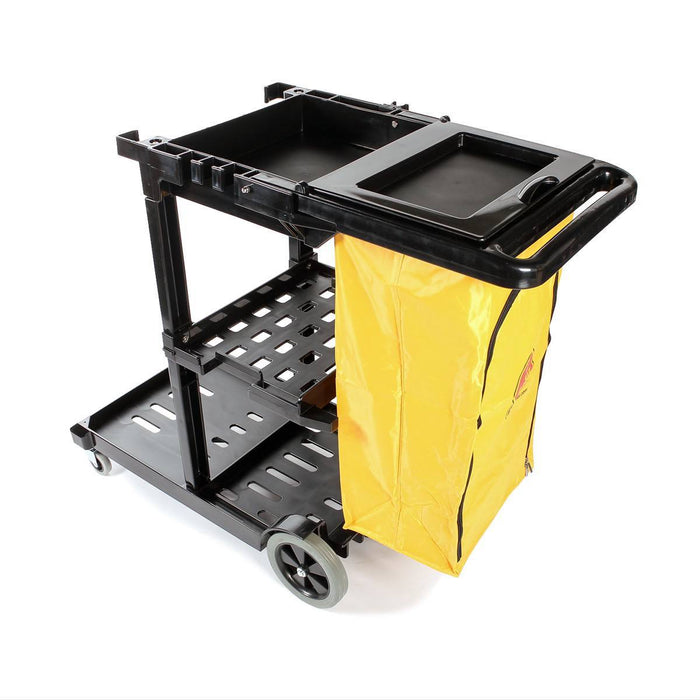 3 Shelf Janitor/Cleaning Cart - left, rear quarter view
