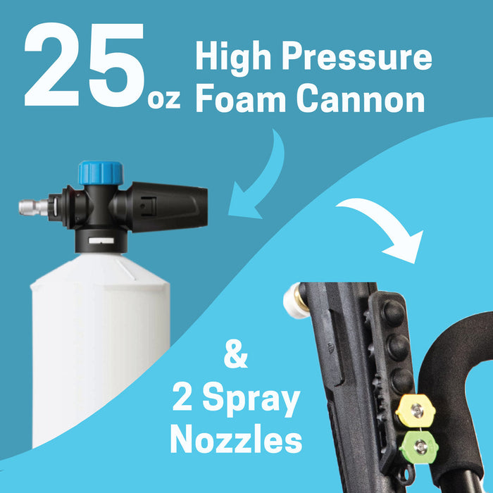 AR Blue Clean 3000 PSI Electric Pressure Washer - Foam Cannon and Spray Nozzles