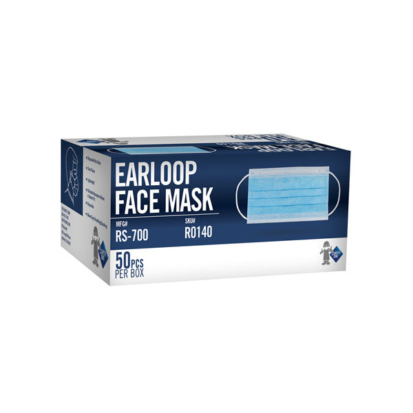 Safety Zone® Blue 3-Ply Disposable Face Masks w/ Latex Free Ear Loops (#RS-700) - Case of 500