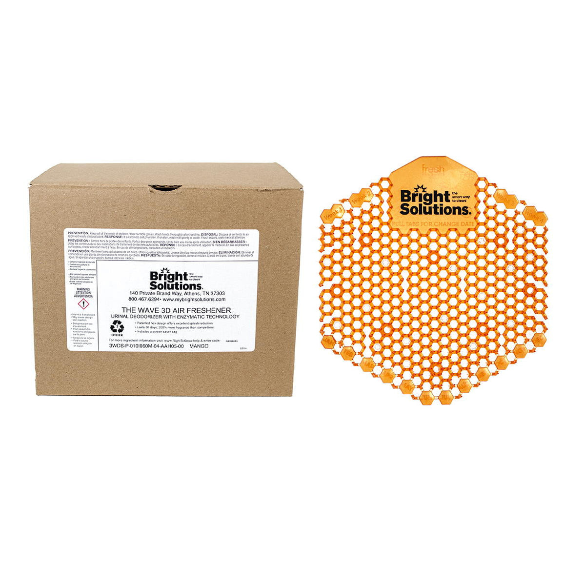 Bright Solutions® Wave 3D Mango Urinal Screen w/ Enzymes Box of 10