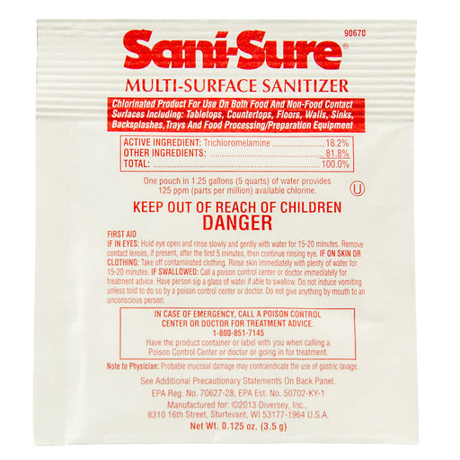 Diversey™ Sani-Sure® #90670 Multi-Surface Food Grade Sanitizer (0.125 oz. Packets) - Case of 100