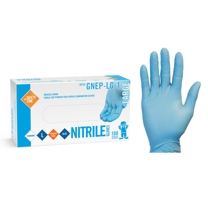 Safety Zone® Blue 4.25 Mil Food & Exam Grade Powder-Free Nitrile Gloves (S - XL Sizes Available) - Case of 100