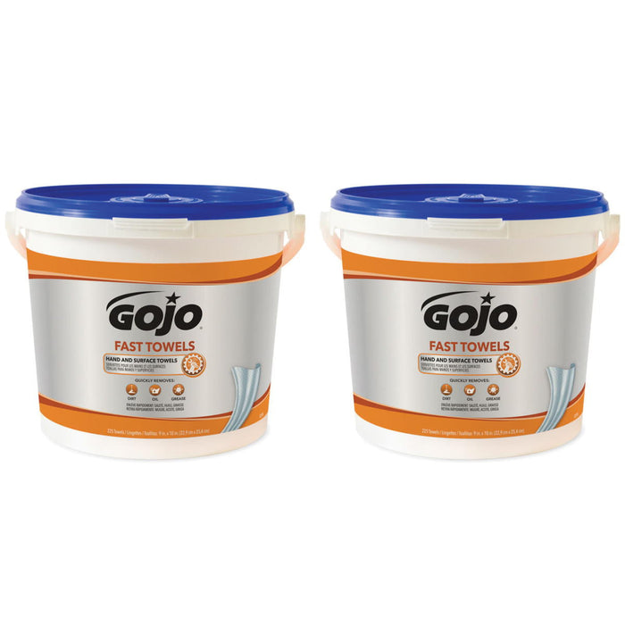 GOJO® Fast Towels Hand & Surface Cleaning Towels (9" x 10" | 225 Wipe Buckets) - Case of 2