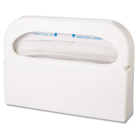 Hospeco Health Gards Half-Fold Toilet Seat Cover Dispenser in Use