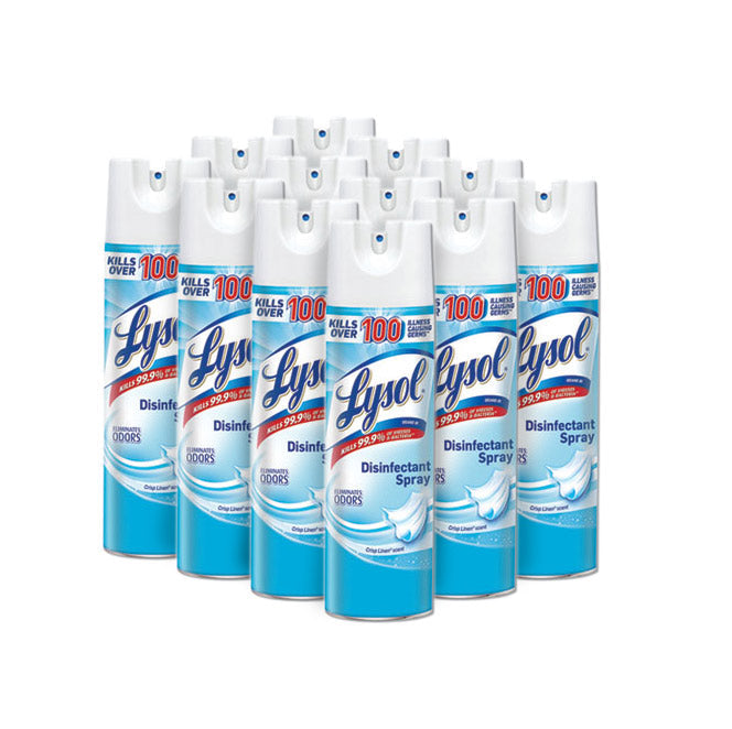 Lysol® Crisp Linen Disinfectant Spray (#79329). Case of 12 - 19 oz aerosol cans.