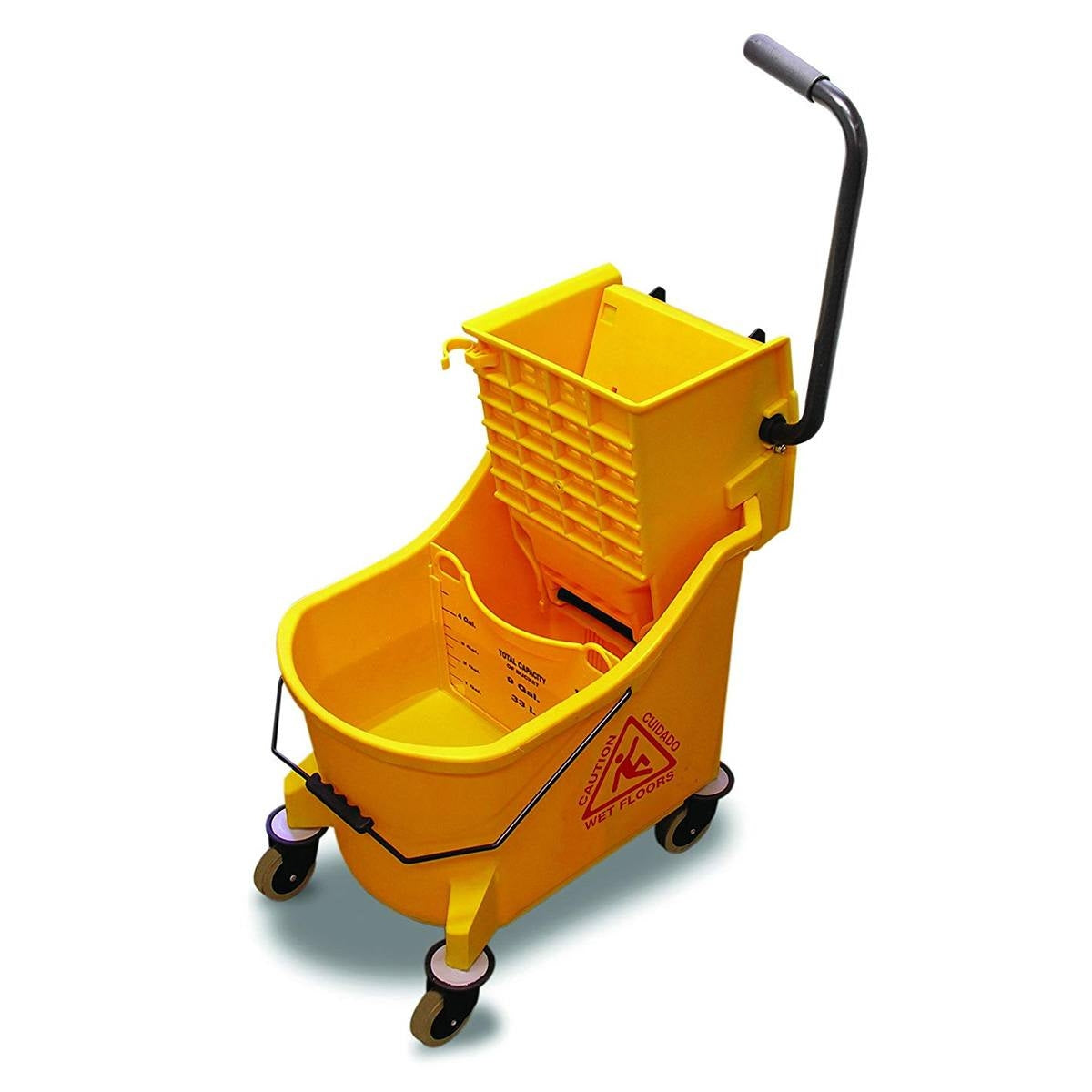 Mopping bucket with hairy mop, a bucket with a mop and a mop holder Stock  Photos