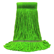 MaxiClean® Cotton & Synthetic Blend Green Wet Mop w/ 5" Wide Band (Size: Medium | Looped Ends) - Case of 12