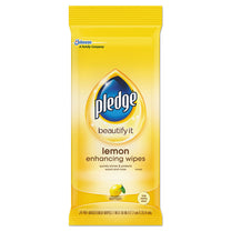 Pledge® Beautify It #319250 Lemon Enhancing Wet Wipes (7" x 10" | 24 Wipe Packs) - Case of 12
