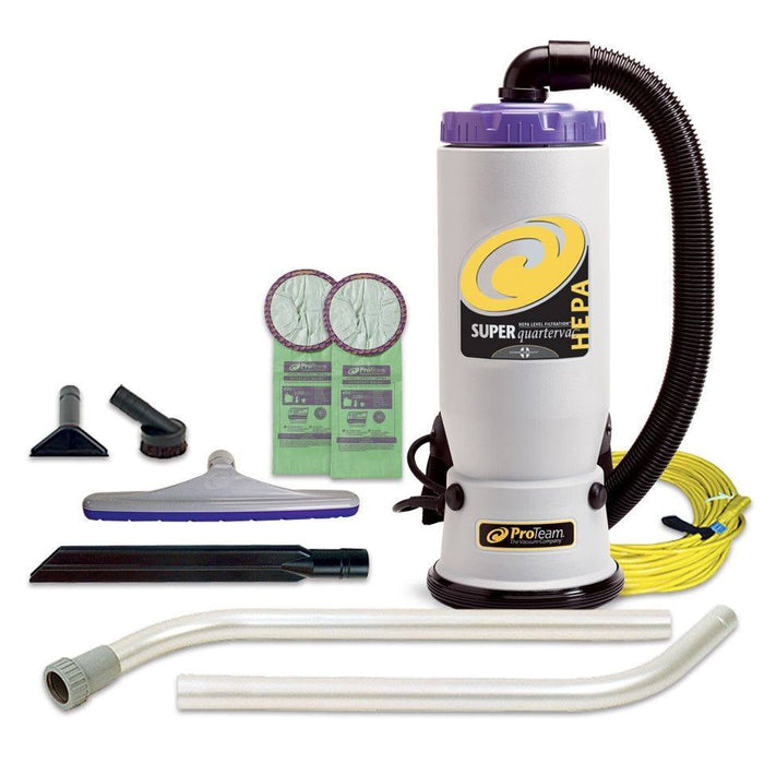 ProTeam® Super QuarterVac 6 Qt. HEPA Filtered Bacpack Vacuum (#107108) w/ Button Lock Wand & 4-Piece Tool Kit