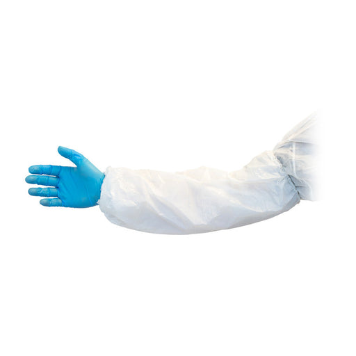 Safety Zone 18" White Disposable Arm Sleeves w/ Elastic Ends (#DSWP-18-1) - Case of 1000 Thumbnail
