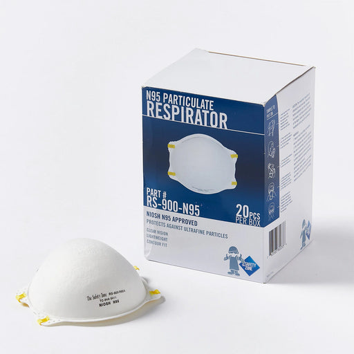 Safety Zone® NIOSH Approved N95 White Dust Mask Particulate Respirators (#RS-900-N95) - Box of 20