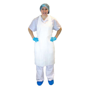 White Disposable Knee Length Meat Cutting Aprons (1 mil thick) - Case of 1000