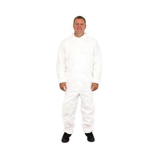 Safety Zone® White SMS Coveralls w/ Elastic Wrists & Ankles - Case of 25