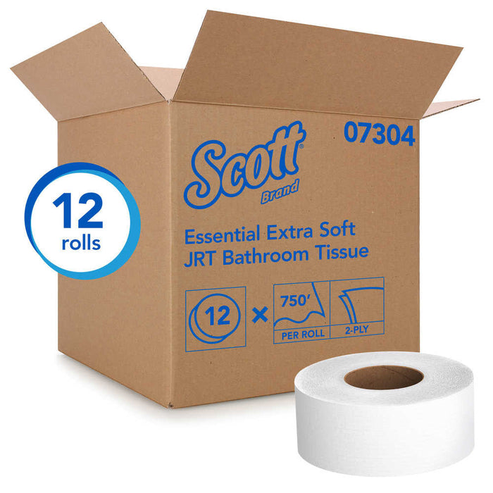 Scott® #07304 Essential Extra Soft JRT 2-Ply Bathroom Tissue (3.55" x 750') - 12 Rolls