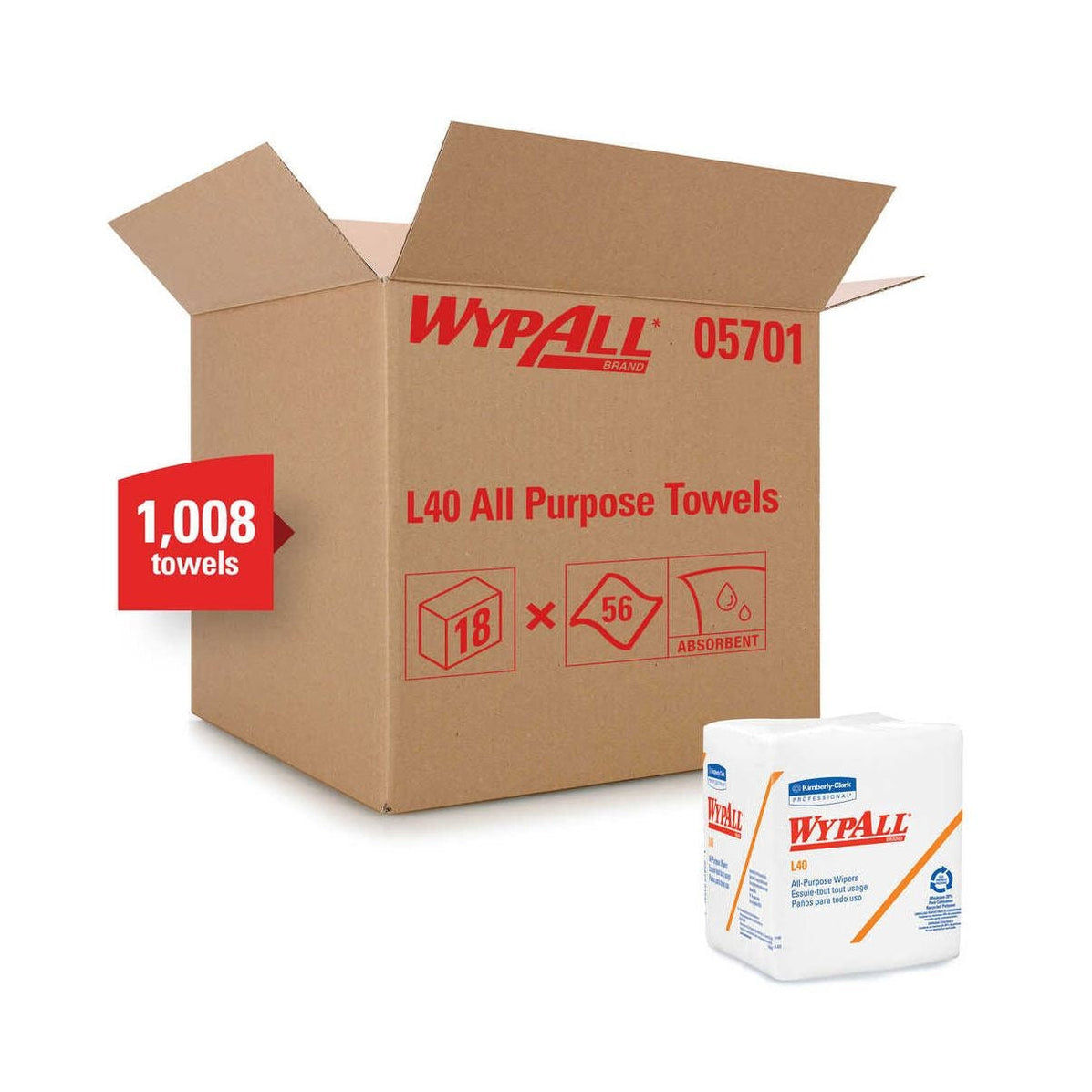 KC WypAll® XL40 White Disposable Wipes in a Box (05701) Case of 1008